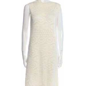 Miu Miu Cream knit flowered crew neck collared dress, XS